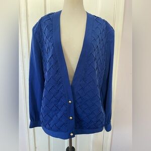Vintage Three Flaggs Royal Blue Textured Top – Gold Buttons – Size 12